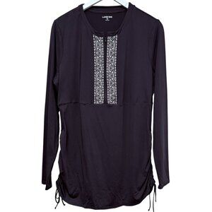 Lands End Swim Cover Up Size Large Black White Beach Tunic Top Embroidered